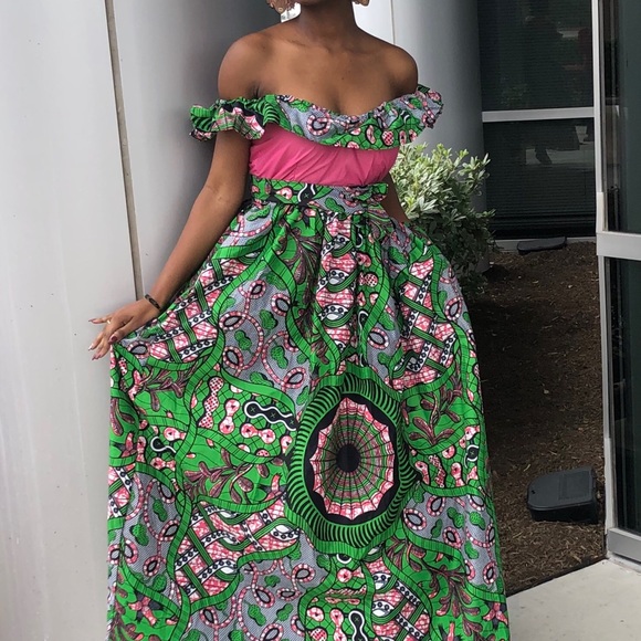 African Ankara Print Off The Shoulder maxi dress